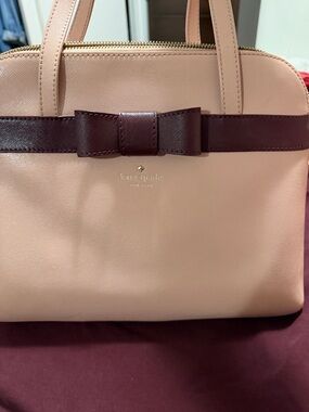 kate spade Blush Pink Satchel with Burgundy Bow Trim